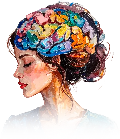 Mujer con un cerebro de colores, ilustración en acuarela de Vive Terapias