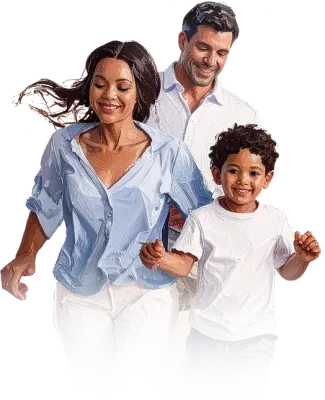 Pareja caminando junto a su hijo, ilustración en acuarela