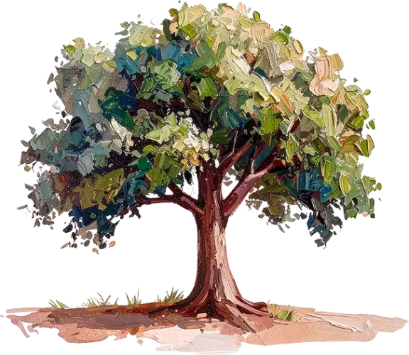 Árbol frondoso pintado en acuarela